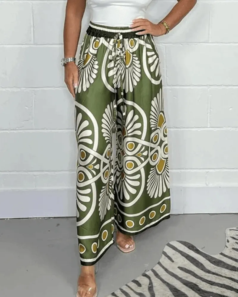 Women's Wide-Leg Printed Trousers